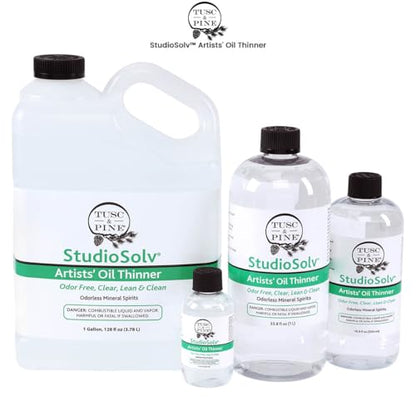 Tusc & Pine StudioSolv™ Odorless Mineral Spirits 3.4oz (100ml) | Purified Odor-Free Spirit Solvent For Thinning Oils, Artists, Painting Thinner, Professionals, & More!