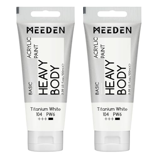 MEEDEN Titanium White Acrylic Paint: 100ml/3.38oz, 2 Pack - color: Titanium White, size: 2 Tubes