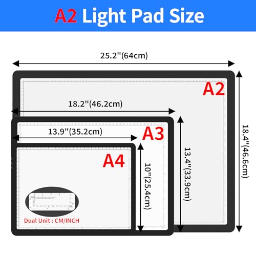 LEACUBER Rechargeable A2 Light Board 25.2''x18.4'', Large Magnetic Tracing Light Box with Side Buttons, Diamond Art Light Pad for Diamond Painting, LED Light Table for Sketching, Weeding Vinyl Black - size: A2
