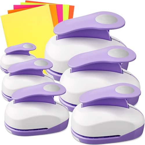 CHENGU 6 Pcs Circle Punch Set 3in/2in/1.5in/1in/0.6in/0.3in Scrapbook Hole Punchers Crafting with 10 Sticker Paper Round Cutter Scrapbook for Office Supplies DIY Albums Photos (Purple) - color: Purple, style: Circle
