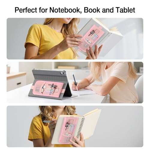 MoKo Elastic Pen Holder for Notebook with Zipper Pocket, Pink - color: Pink