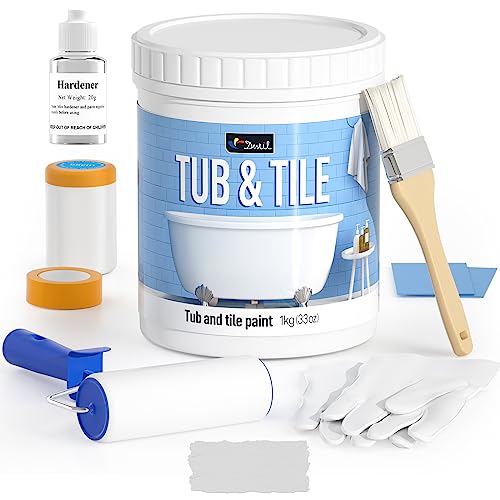 DWIL Tub Paint, Tub and Tile Refinishing Kit 33oz with Tools, Tile Refinishing Kit Bathtub Paint Water Based &Low Odor, Easy to Use Sink for Bathroom Kitchen, Semi-Gloss Light Grey, 50-55sq.ft - color: Light Grey, size: 33 Fl Oz (Pack of 1)