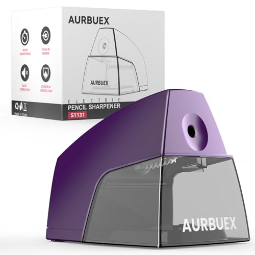 Electric Pencil Sharpener for 6 to 8 mm Pencils Helical Blade Fast 4 Second Sharpening Large Shavings Bin Non Slip Feet Safe Design for Classroom Office and Home Purple(S1131) - color: Purple