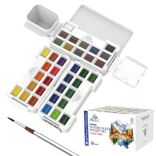 PHOENIX Twist Travel Watercolor Paint Set - 36 Colors Half Pan Palette Portable Watercolor Pocket Set with Water Color Painting Kits - color: 36 Twist Colors