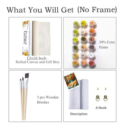ZRIZQ Paint by Numbers Kit for Adults Beginner,Cat Sleeping Sunflower,12x16 | Full set with wooden brushes,rolled canvas,rich paints.Calming activity.Beginner friendly.Just open and paint. - color: 12"X16"Rolled Canvas(Frameless)-Sunflowers Cat