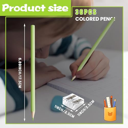 36 PCS Macaron Green Colored Pencils Pre Sharpened Pencil 2 HB - Ideal for Checking, Grading, Tests & Office/School Supplies - color: cutegreen