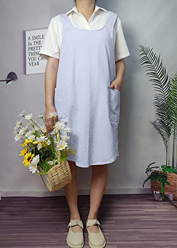Cotton Cross Back Aprons Solid Color Cooking Kitchen Garden Smock for Women Girls with Pockets - color: Blue
