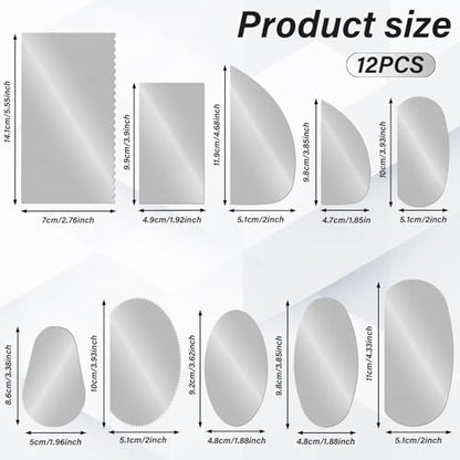 12 PCS Metal Ribs for Pottery, Stainless Steel Clay Scraper Tool Set | 10 Shapes, Serrated and Smooth Ribs, Ceramics Sculpting Tools Kits, For Texturing Artists Sculpture Modeling Potter