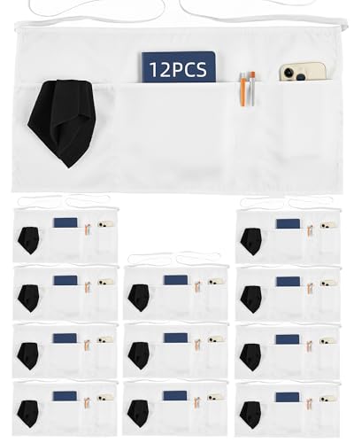 Xeoxarel Aprons with 4 Pockets (Available in 3 Pack / 7 Pack) 23.5'' X 11.5'' - color: 12 Pack Waitress Apron for Women-white