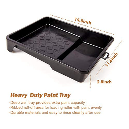 PILOT FISH 17 Pcs Paint Roller Kit, 9 Inch 4 Inch Paint Roller with Frame, Paint Supplies for Wall Painting, Paint Brush Paint Tray Microfiber Roller Covers for Home Painting Painting Tools for Indoor