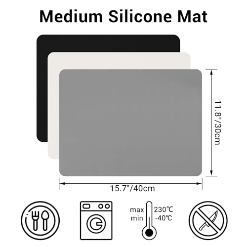 Gartful 3Pack Silicone Sheet for Crafts, Resin Jewelry Casting Molds Mat, Food Grade Silicone Placemat, Multipurpose Table Protector, Nonstick Nonskid Heat-Resistant, Black&Gray&Beige (15.7x11.8inch) - color: Black & Dark Gray & Beige, size: 3pcs - 40 x 3