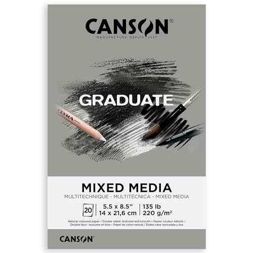 Canson Graduate Grey Toned Mixed Media Pad, Foldover, 5.5x8.5 inch, 20 Sheets | Artist Paper for Adults and Students - Watercolors, Mixed Media, Markers and Art Journaling - color: Grey Paper, size: 5.5x8.5 inch
