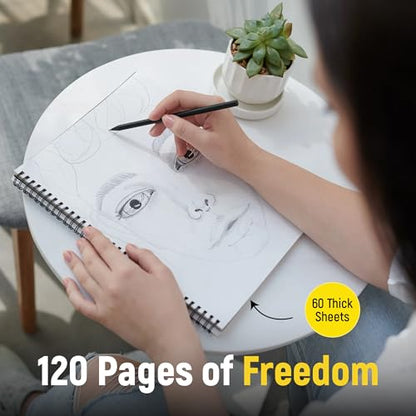 MAyART A4+ Spiral Sketchbook Hardcover, 120 Pages 110gsm White Thick Paper Drawing Sketch Book, 8.3 x 11.7 inch Wire-O Bound Artist Sketchbook, Acid-Free Sketch Pad for Pencil, Ink & Marker - size: A4