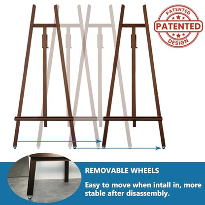 A-Frame Wooden Display Easel, Lyre Beechwood Studio Easel Stand, Brown | Adjustable Holding Canvas Up to 90", Inclinable Artist Floor Painting Easel for Artwork Painting - color: Brown