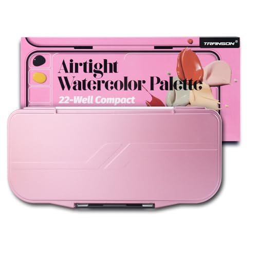 Transon Watercolor Palette Folding with Lid 18wells 2 Mixing Areas and 1 Large Mixing Tray Also for Gouache Acrylic Paint Palette Metallic Pink - color: Metallic Pink