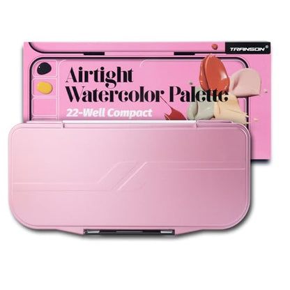 Transon Watercolor Palette Folding with Lid 18wells 2 Mixing Areas and 1 Large Mixing Tray Also for Gouache Acrylic Paint Palette Metallic Pink - color: Metallic Pink