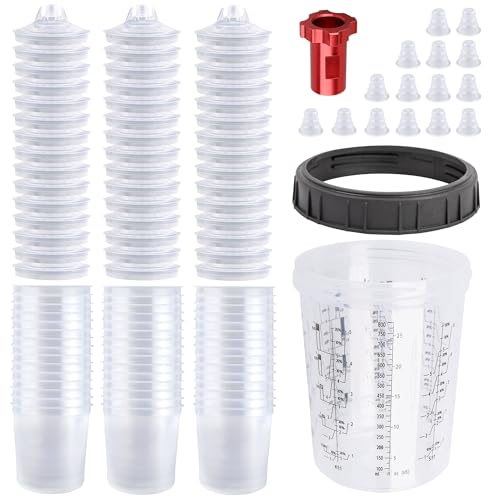 Disposable Paint Gun Cup, HVLP Paint Sprayer Gun Mixing Cups | 27 Ounce(800ML) Kit with 45 Cups and Lids System, Suitable for Automotive, Car Painting And Furniture - size: 27 ounce