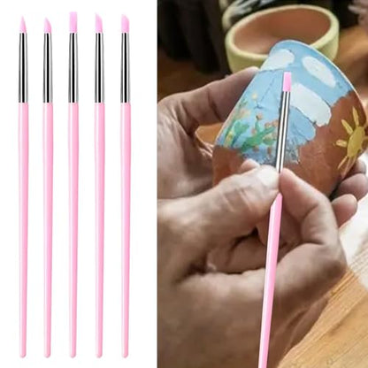 5Pcs Silicone Sculpting Tools for Polymer Clay, Nail Art & Craft DIY | Silicone Shaping Brushes for Clay Modeling, Ceramic, Fondant, Nail Art Design, Detailing and DIY Projects - color: Pink