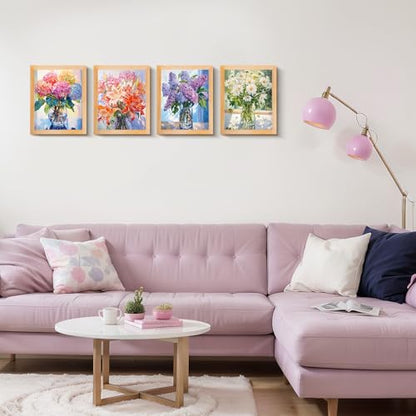 Yeaqee 4 Pcs Hydrangea Diamond Art Kits for Adults Flowers Gem Painting Kit DIY Jewel Diamond Art for Beginners Aesthetic Room Crafts Cute Painting Pictures 5d Craft Wall Decor for Home 10 x 11.8'' - style: Flower Vase