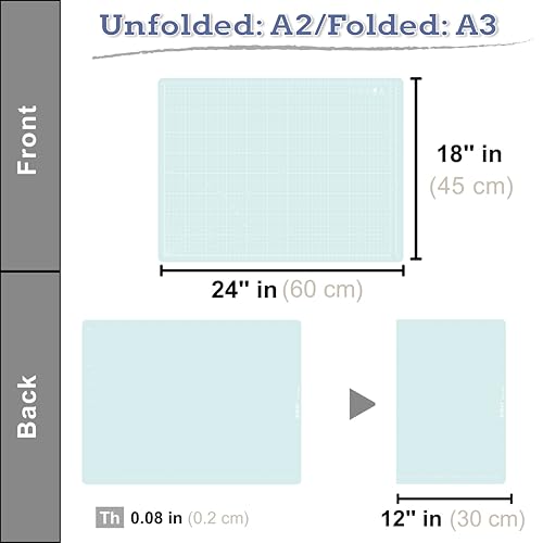 iMAT Flip Cutting Mat A2. Double-Sided, Foldable, CM Grid, Light Green