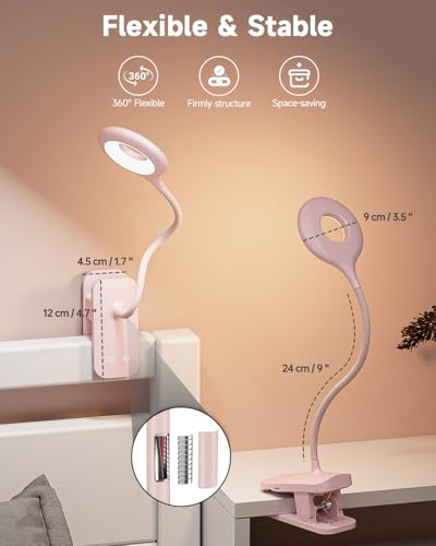 CUHIOY Rechargeable Clip on Reading Light for Bed Headboard, Pink, 1 Pack - color: Pink