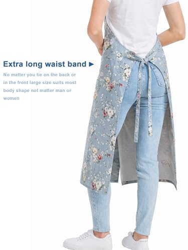 Molaxhome Split Pottery Apron with 3 Pockets Unisex with Adjustable Strap | Cotton Blend,Kitchen Apron,for Ceramics,Gardening,Kitchen Cooking - color: Bluerose