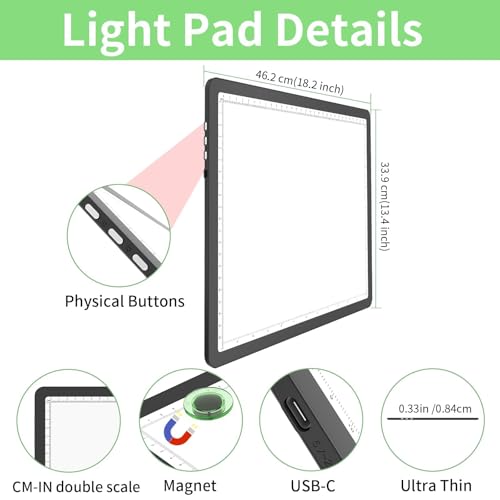 KOBAIBAN A4 Magnetic Light Box with Bag, Rechargeable Diamond Art Light Board with Side Physical Buttons, 3 Color Light Modes Super Bright Light Pad Light Table for Tracing, Drawing, Sketching (Black) - size: A4 with Bag