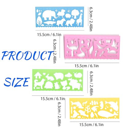 Template for Drawing,4 Pack Clear Ruler Animal-Shaped Stencils Drafting Tools Set Stencil Maker Rulers,Rulers for Kids,Measuring Templates Rulers for Office,School,Drawing