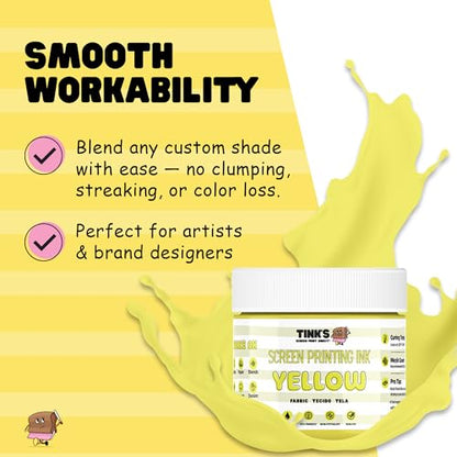 Tinks Screen Printing Ink - Yellow - 8 oz. | Water-Based Fabric Ink - Screen Printing, Stenciling, Tote Bags & Fabric Stamping - Non-Toxic, No Harsh Fumes - 8 oz. - color: Yellow