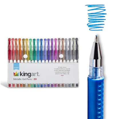 KINGART 400-20 Comfort Grip Gel Pens, Set of 20 Unique Metallic Colors - color: Metallic