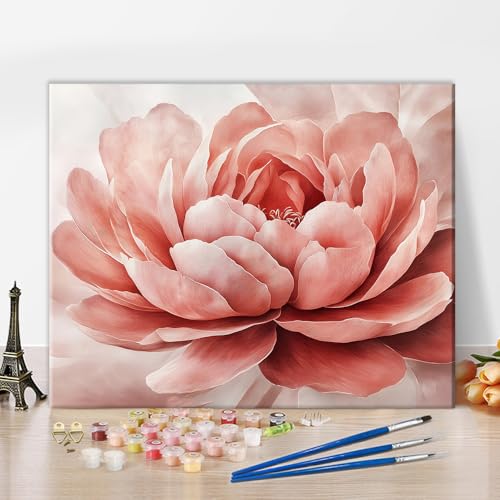 TUMOVO Paint by Numbers Kit for Adults Beginner Pink Flower Canvas Art | Botanical Floral Color by Number for Adults, 16x20 Inch Unframed Adult Painting Kits, DIY Gift and Relaxing DIY Craft - color: Pink Flower