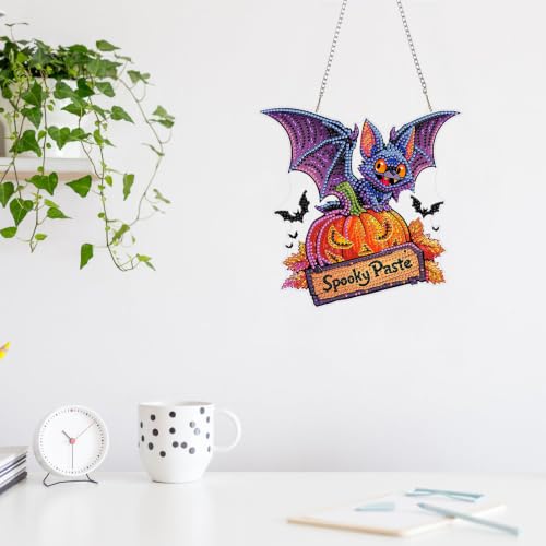 MAXBYE Halloween Vampire Bat Diamond Art Kits Hanging, DIY 5D Special Shaped Diamond Painting Craft Gem Art Rhinestone for Adults for Home Window Door Decor 8×8 Inch - color: XSL062