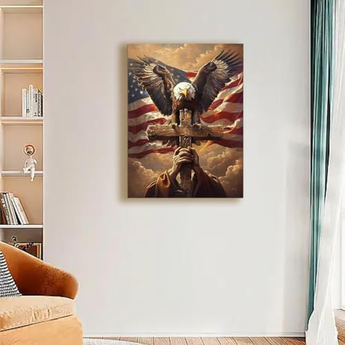 Paint by Numbers Kit for Adults-National Flag, DIY Oil Painting 16x20In | HD Pre-printed Canvas,Vibrant Acrylic Paints & Brushes,Beginner DIY Kit,Stress Relief Craft,Great Gift,Home Wall Decor - color: Patriotic Cross-2603