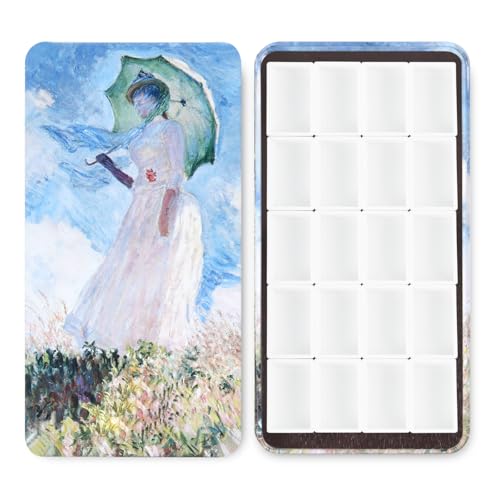 20Pcs Full Pans Watercolor Tin Palette Paint Case with Magnetic Stripe | Metal Art Paint Mixing Tray,3ml Empty Full Pans,Portable Empty Paint Box for DIY Watercolor Oils Acrylics Drawing,Monet - color: Monet