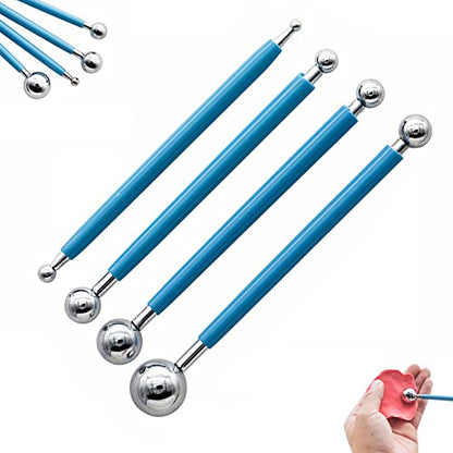 4 Piece Clay Sculpting Tools Kit, Double-Ended Metal Ball Tools Stylus Cake Decoration Modeling Tools Set, Wax Carving Tools Embossing Tools