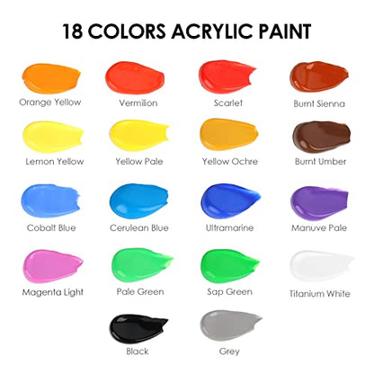 GOTIDEAL Bulk Canvases for Painting, 11x14 inch Value Pack of 40 with Acrylic Paint Set with 10 Brushes, 18 Colors(59ml, 2 oz)