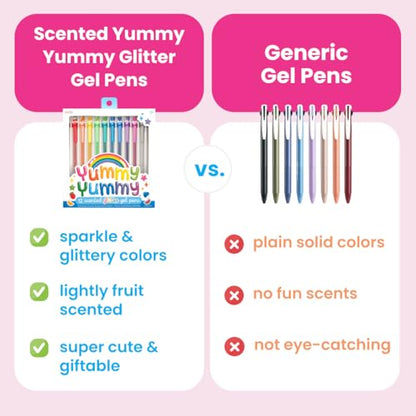 OOLY Yummy Yummy Scented Glitter Gel Pens, Set of 12, 1.00mm NIB | Ages 3+, Scented Glitter Pens for Kids and Adults, Fun for School, Planning, and Journaling, Great Gift Idea - style: Glitter Pens