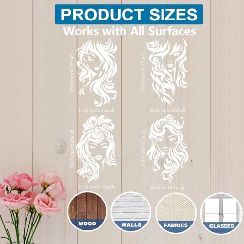 MAYJOYDIY 4pcs Curly Hair Lady Stencil 11.7x8.3inch Large Theme Stencils with Paint Brush Fashionable Curly Women Face Templates for Furniture Windows Wood Wall Tile Canvas Fabric Floor - color: Curly Hair Lady