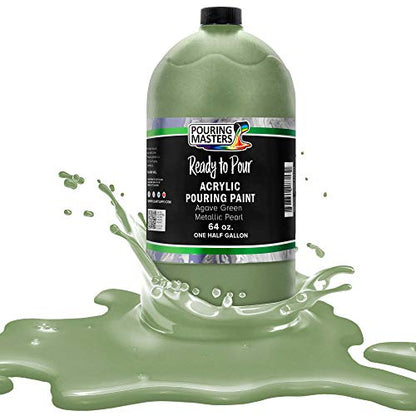 Pouring Masters Agave Green Metallic Pearl Ready to Pour Acrylic Pouring Paint - Premium 64-Ounce Pre-Mixed Fluid Acrylic Paint - Fluid Art Supplies for Canvas, Wood, Paper, Tile & Rocks | Ready to Pour, Premium Pre-Mixed Fluid Acrylic Paint - Fluid Art S
