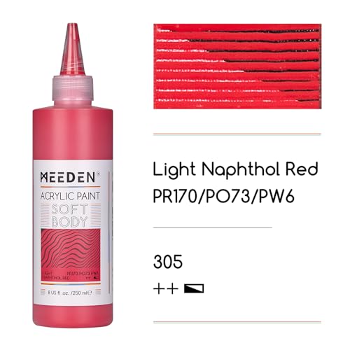 MEEDEN Soft Body Acrylic Paint: Naphthol Red Light Bulk Color 250ml/8.45oz | Matte Finish Acrylic in Ergonomic Bottle - Fluid Flow Art Paints for Artists Canvas Painting - color: Naphthol Red Light