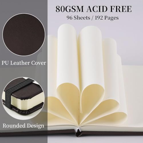 5x5 Pocket Sketch Book,80gsm Hardcover Art Sketchbook for Drawing Journal | PU Cover,Blank Paper,96Sheets/192Pages,Lay-Flat,Portable Travel Creation Paint Diary Memo Planner,Dry Media.Dark Brown - color: PU Cover-5x5in-Dark Brown
