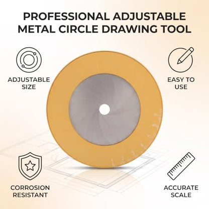 Circle Drawing Maker, Metal Round Circle Drawing Tool Professional Drawing Ruler with Scale for Drafting, Designing Drawing Office