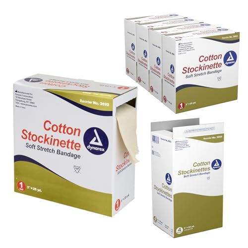 Dynarex Tubular Cotton Stockinette - Non-Sterile Elastic Stockinette Tubing for Legs & Arms - Moisture-Wicking Cast Padding - 3" x 25 Yards, Case of 4