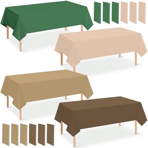 12 Pack Sage Green and Brown Plastic Tablecloth for Rectangle Tables, Safari Baby Shower Disposable Table Cover, Mallard Duck Camo Table Cloth for Jungle Forest Christmas Picnic Woodland Party Decor - color: Sage Green Brown