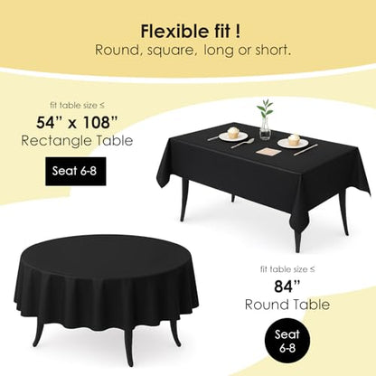 12-Pack Black Plastic Tablecloths – 84 Inch Round Disposable Table Covers, Heavy Duty & Waterproof for Parties, Events, Banquets, Black - color: Black, size: 84" Round