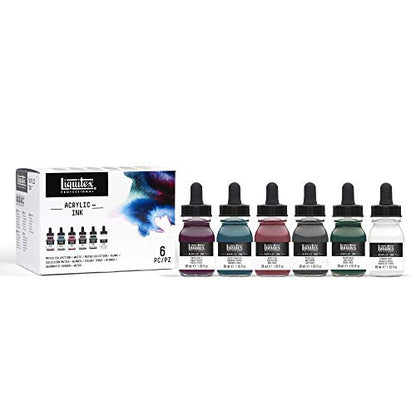Liquitex Professional Acrylic Ink, 1-oz, Muted Collection, Set of 6 | Ultra Fluid Acrylic, Highly Pigmented, Dye-Free, Non-Fading, Satin Finish, Permanent When Dry, Lightfast - color: Muted Collection