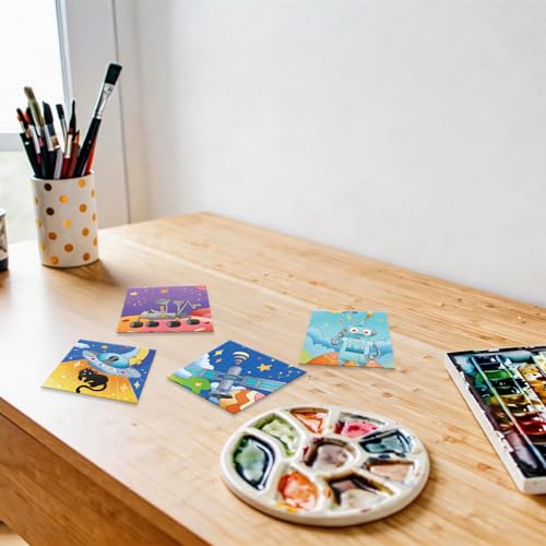 Anseal 12 Packs Pre Drawn Canvas to Paint, 4" X 4" Space Pre-Printed Canvas Paint Party, Stretched Outline Painting Boards for Beginners, Party Favor - style: Space