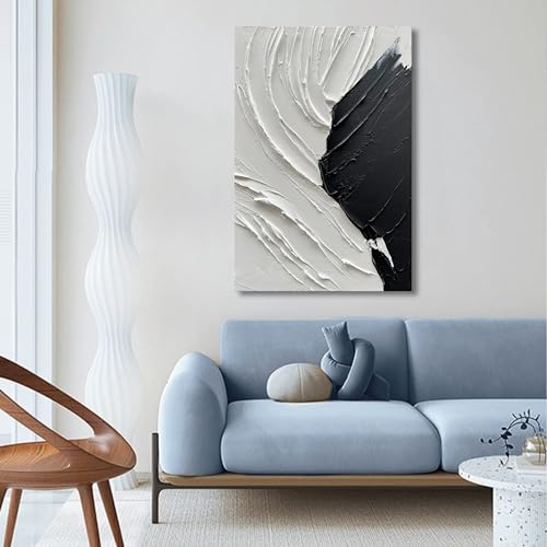 NANKAI Art Hand Painted Thick textured black and white Minimalist home wall Art Deco oil painting 36x24 inches - color: NKHB152
