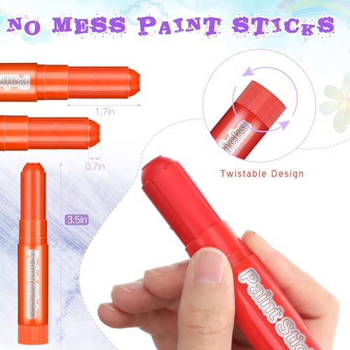 24 Sets 288 Pcs Tempera Paint Sticks for Kids | Quick-Drying Washable Colors, Twist-Up Design, 0.70 oz Sticks, for Paper, Wood, Glass, Rock, Poster Board and Canvas