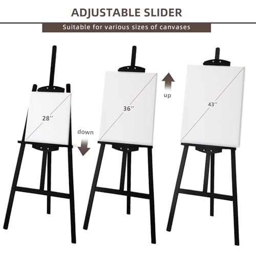 Adjustable Black Pine Wooden Painting Easel, Art Easel Stand - color: Black